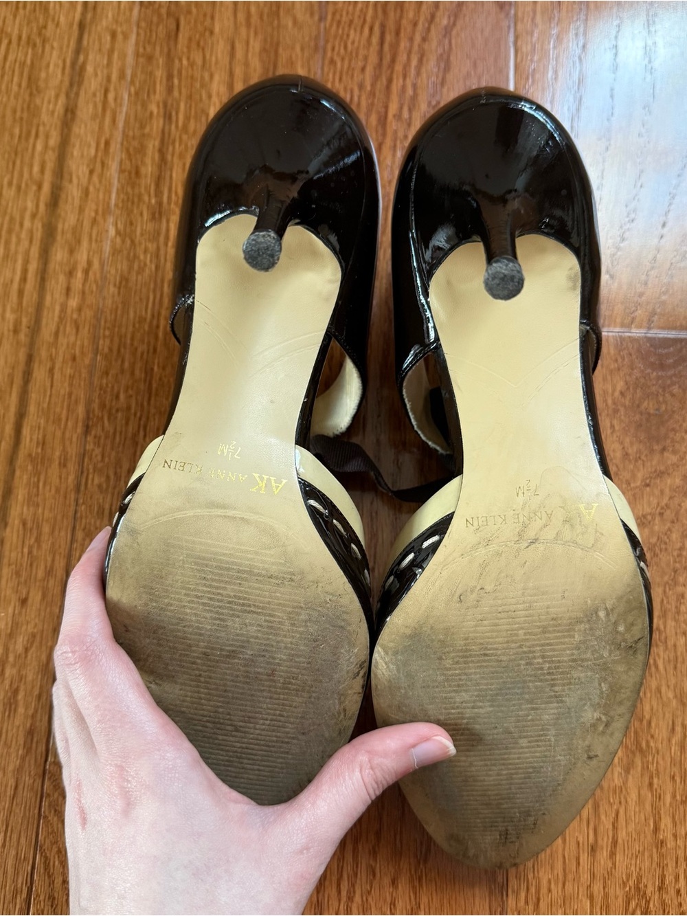 Dark Brown and Cream Vintage Mary Jane Heels by Anne Klein - Picture 3 of 7